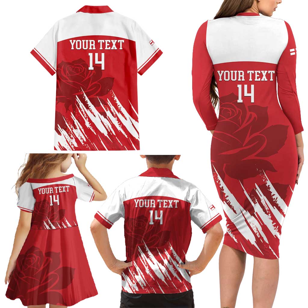 Custom England Lacrosse Family Matching Long Sleeve Bodycon Dress and Hawaiian Shirt Go Champions Rose