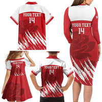 Custom England Lacrosse Family Matching Long Sleeve Bodycon Dress and Hawaiian Shirt Go Champions Rose