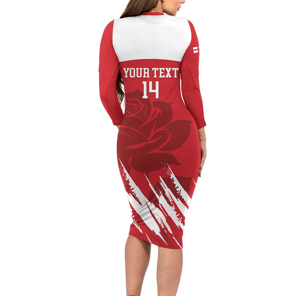 Custom England Lacrosse Family Matching Long Sleeve Bodycon Dress and Hawaiian Shirt Go Champions Rose
