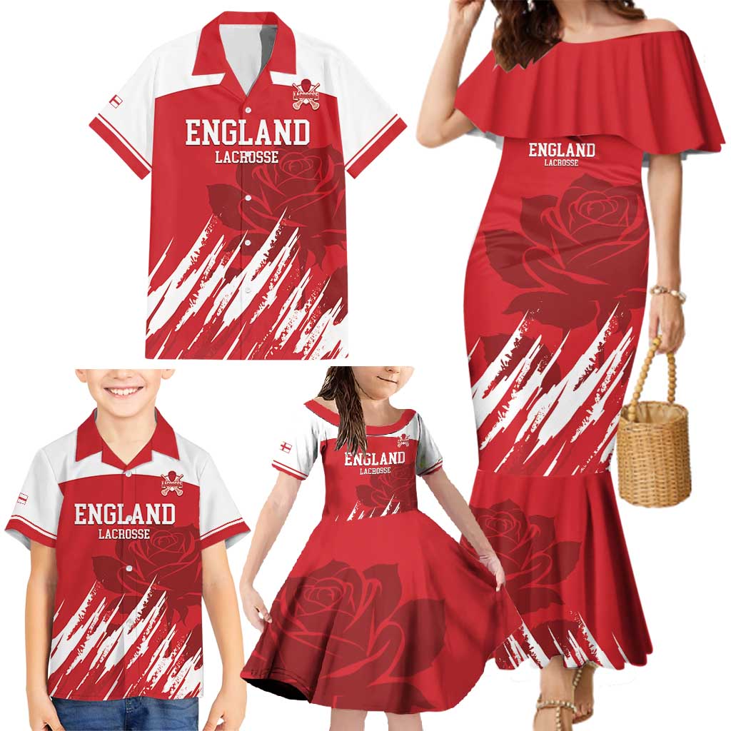 Custom England Lacrosse Family Matching Mermaid Dress and Hawaiian Shirt Go Champions Rose
