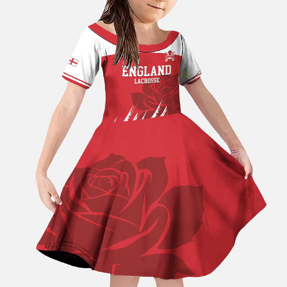 Custom England Lacrosse Family Matching Off The Shoulder Long Sleeve Dress and Hawaiian Shirt Go Champions Rose