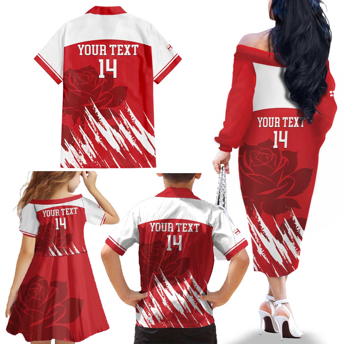 Custom England Lacrosse Family Matching Off The Shoulder Long Sleeve Dress and Hawaiian Shirt Go Champions Rose