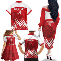 Custom England Lacrosse Family Matching Off The Shoulder Long Sleeve Dress and Hawaiian Shirt Go Champions Rose