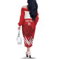 Custom England Lacrosse Family Matching Off The Shoulder Long Sleeve Dress and Hawaiian Shirt Go Champions Rose