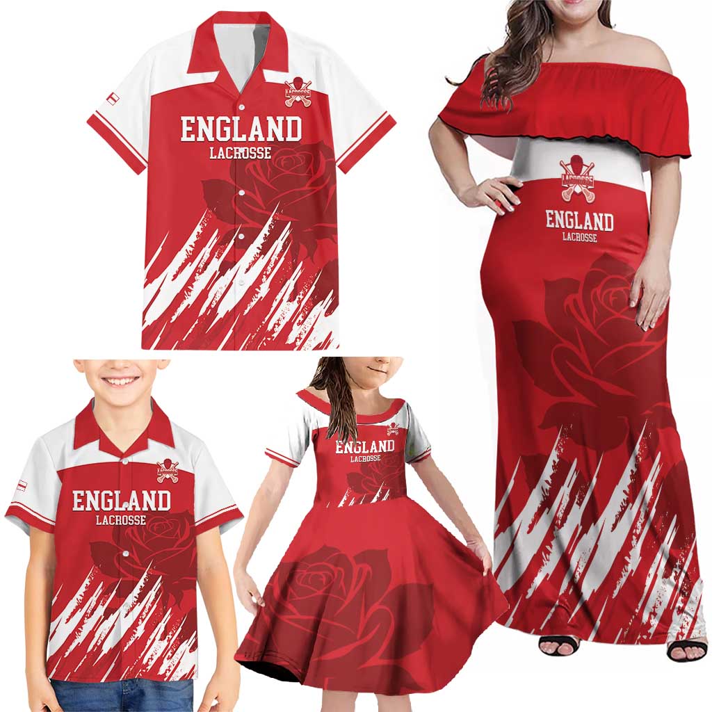 Custom England Lacrosse Family Matching Off Shoulder Maxi Dress and Hawaiian Shirt Go Champions Rose