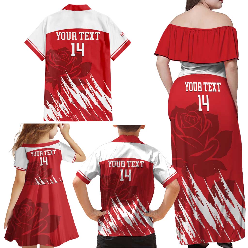 Custom England Lacrosse Family Matching Off Shoulder Maxi Dress and Hawaiian Shirt Go Champions Rose