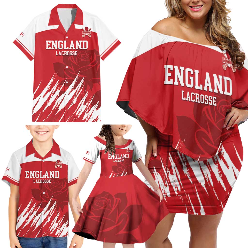 Custom England Lacrosse Family Matching Off Shoulder Short Dress and Hawaiian Shirt Go Champions Rose