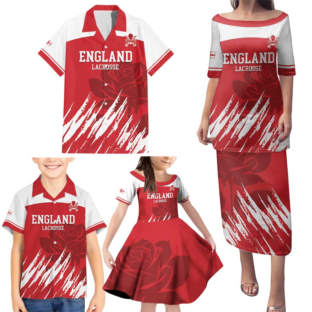 Custom England Lacrosse Family Matching Puletasi and Hawaiian Shirt Go Champions Rose