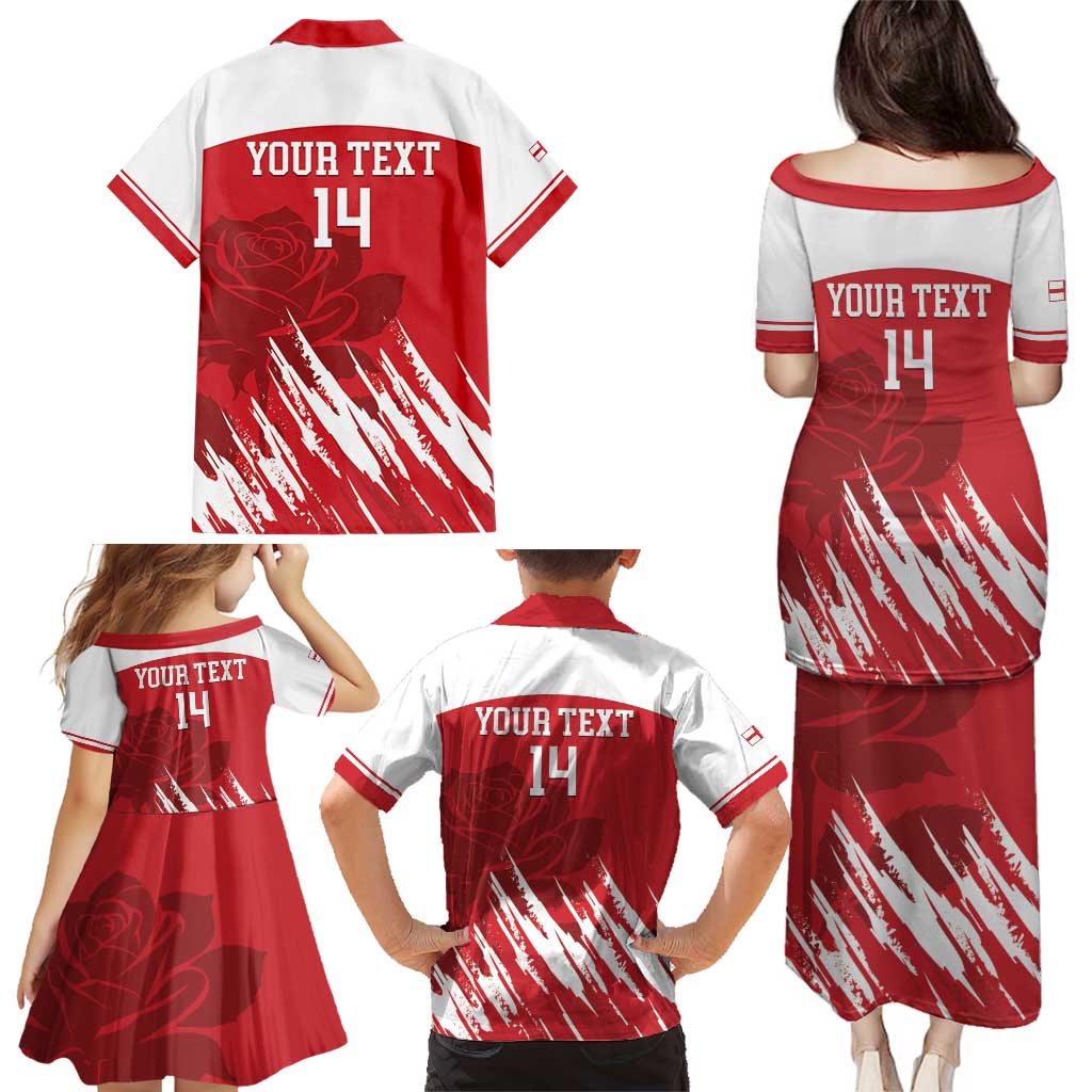 Custom England Lacrosse Family Matching Puletasi and Hawaiian Shirt Go Champions Rose