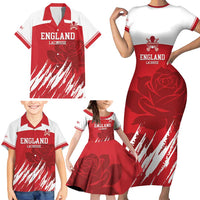 Custom England Lacrosse Family Matching Short Sleeve Bodycon Dress and Hawaiian Shirt Go Champions Rose