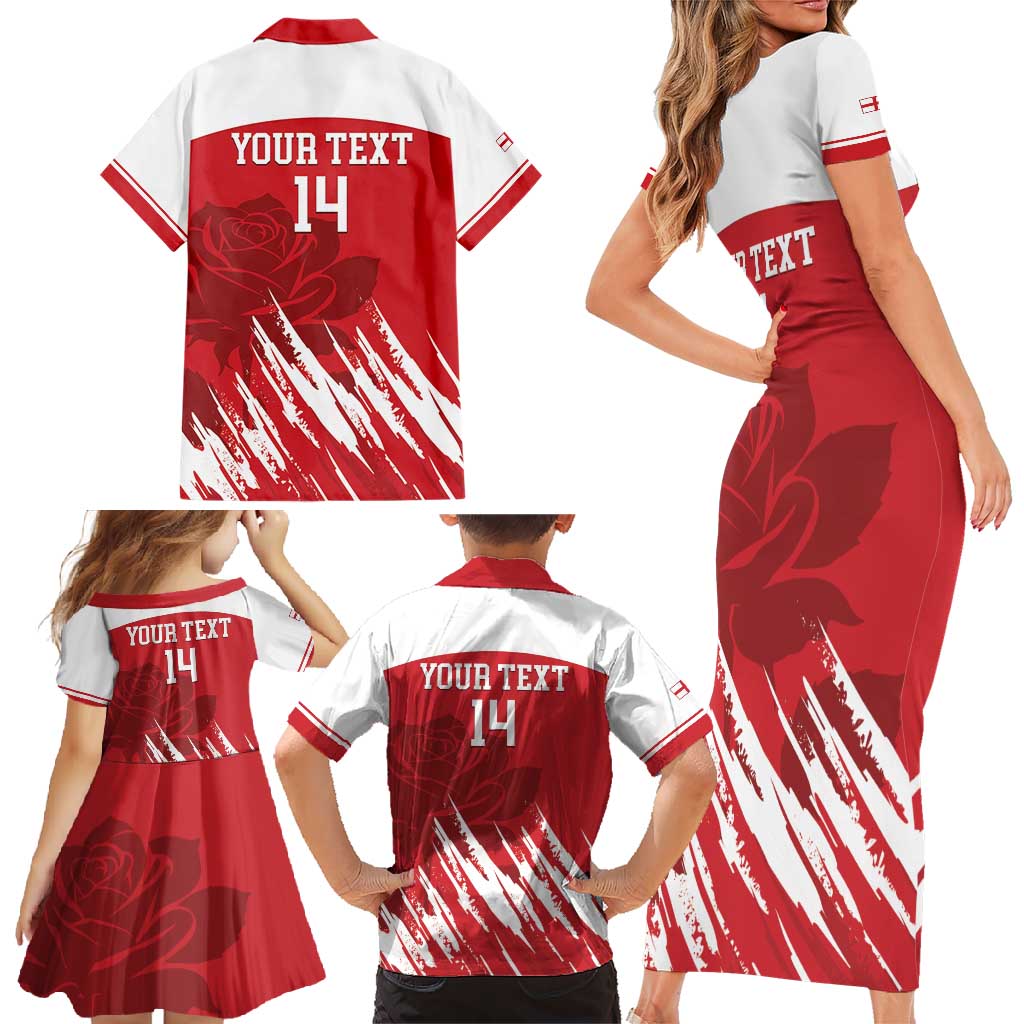 Custom England Lacrosse Family Matching Short Sleeve Bodycon Dress and Hawaiian Shirt Go Champions Rose