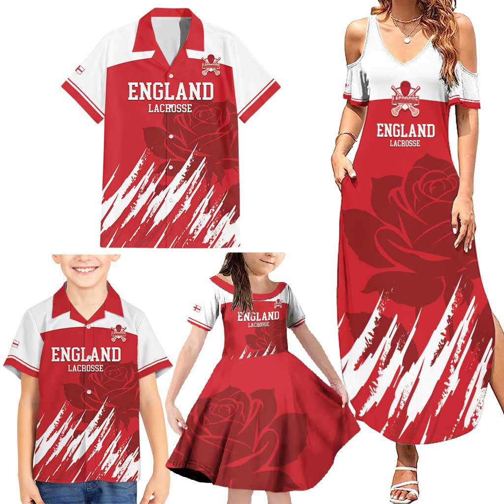 Custom England Lacrosse Family Matching Summer Maxi Dress and Hawaiian Shirt Go Champions Rose