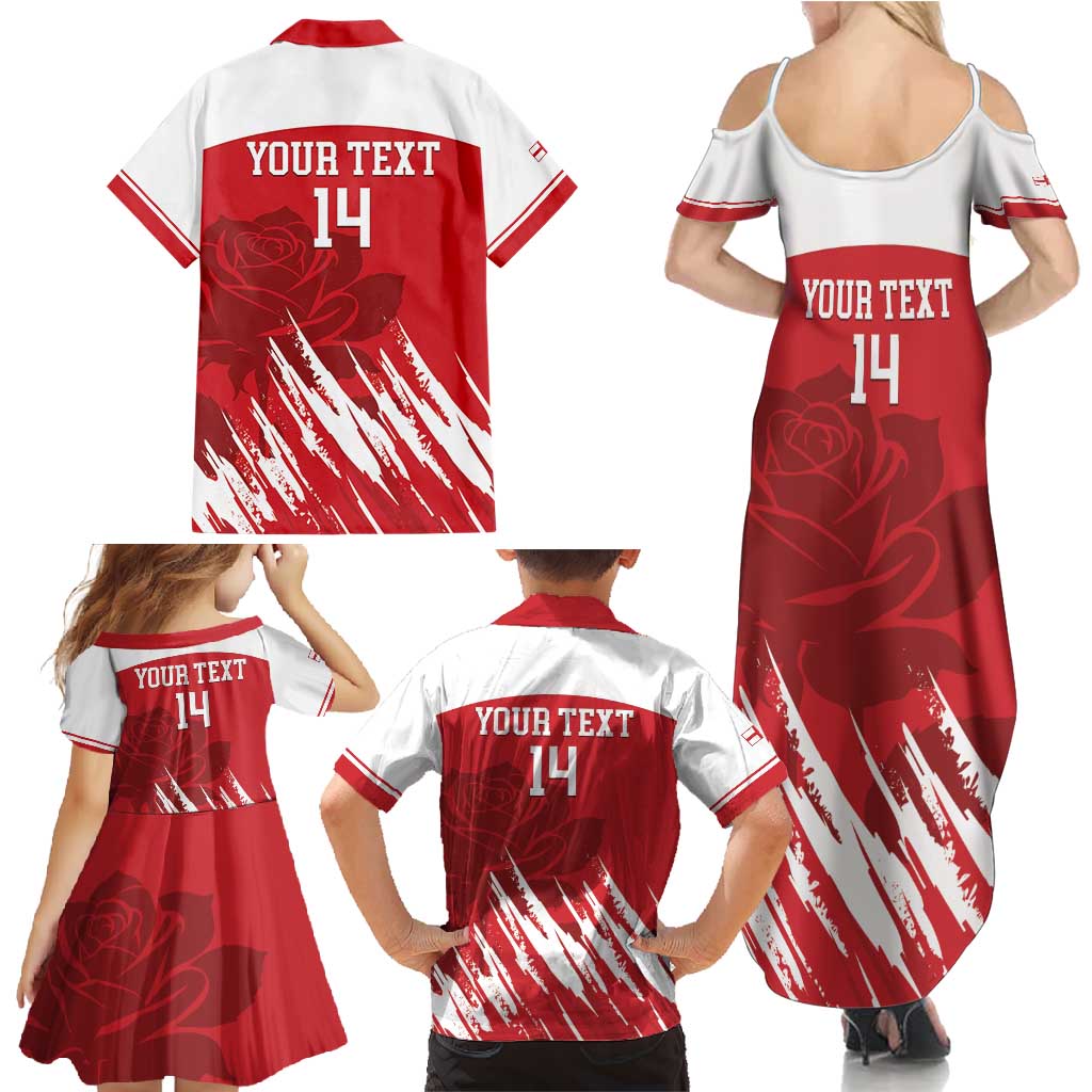 Custom England Lacrosse Family Matching Summer Maxi Dress and Hawaiian Shirt Go Champions Rose