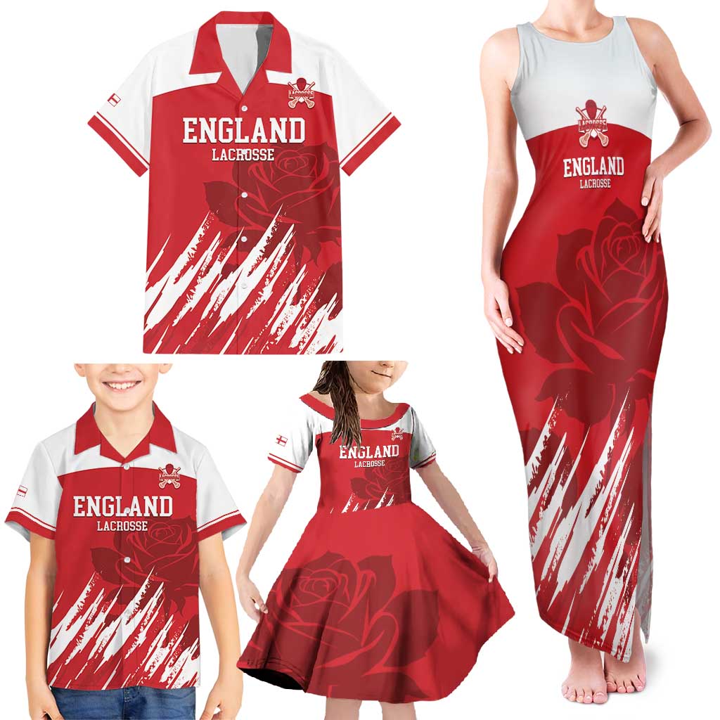 Custom England Lacrosse Family Matching Tank Maxi Dress and Hawaiian Shirt Go Champions Rose