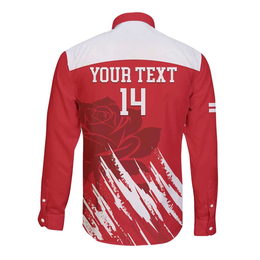 Custom England Lacrosse Long Sleeve Button Shirt Go Champions Rose