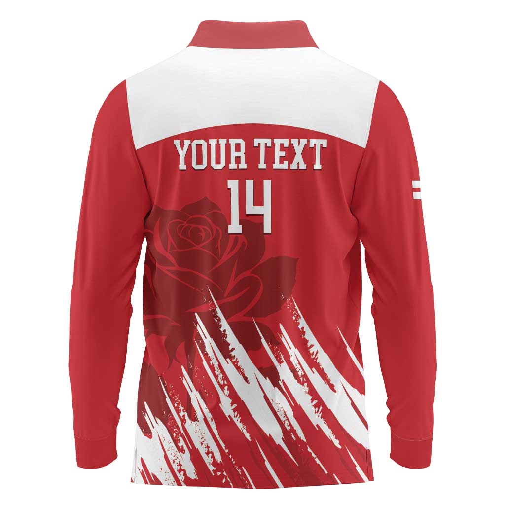 Custom England Lacrosse Long Sleeve Polo Shirt Go Champions Rose