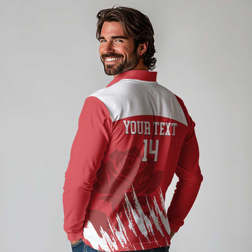 Custom England Lacrosse Long Sleeve Polo Shirt Go Champions Rose