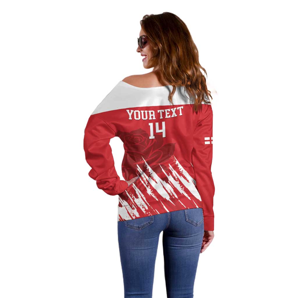 Custom England Lacrosse Off Shoulder Sweater Go Champions Rose