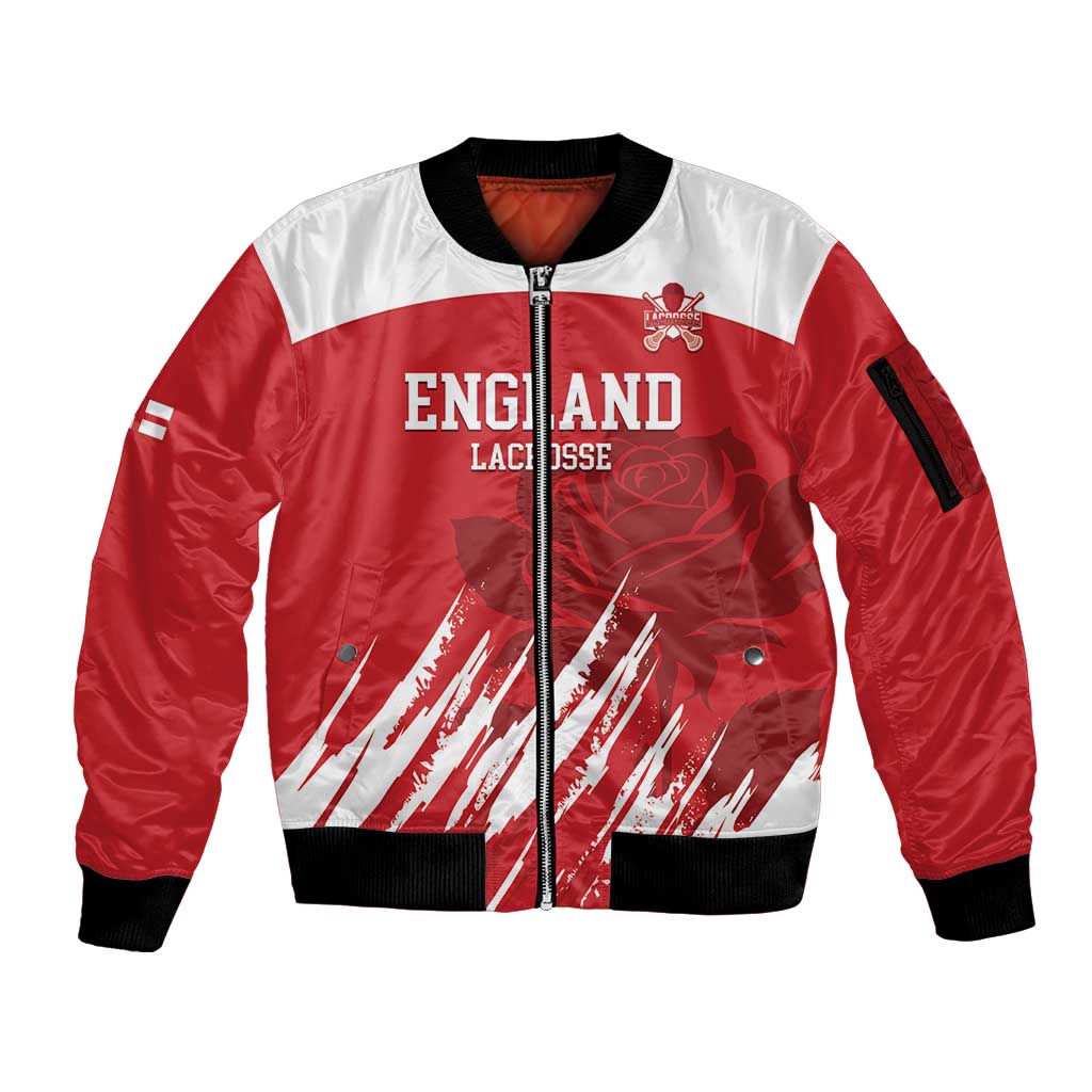 Custom England Lacrosse Sleeve Zip Bomber Jacket Go Champions Rose