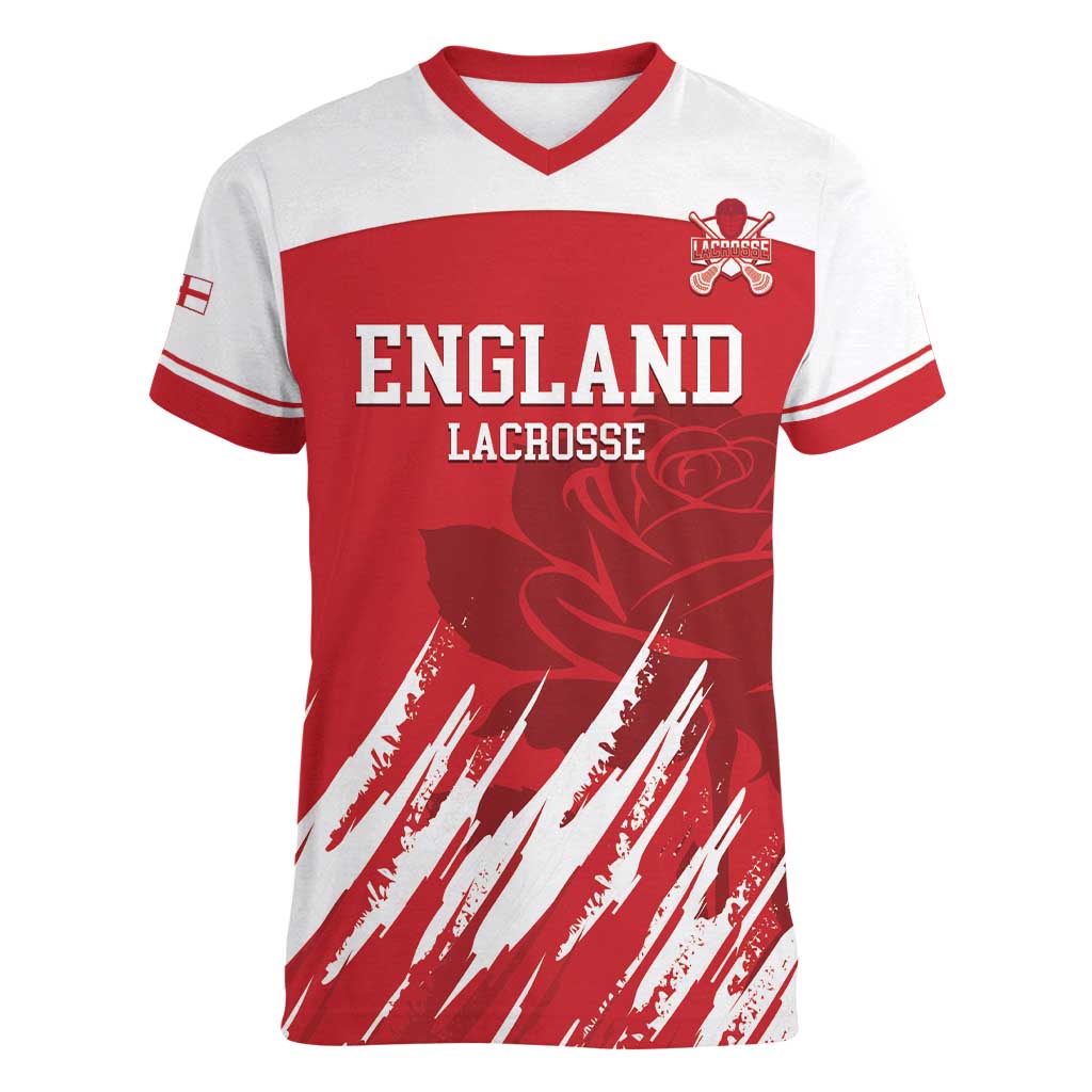 Custom England Lacrosse Women V-Neck T-Shirt Go Champions Rose