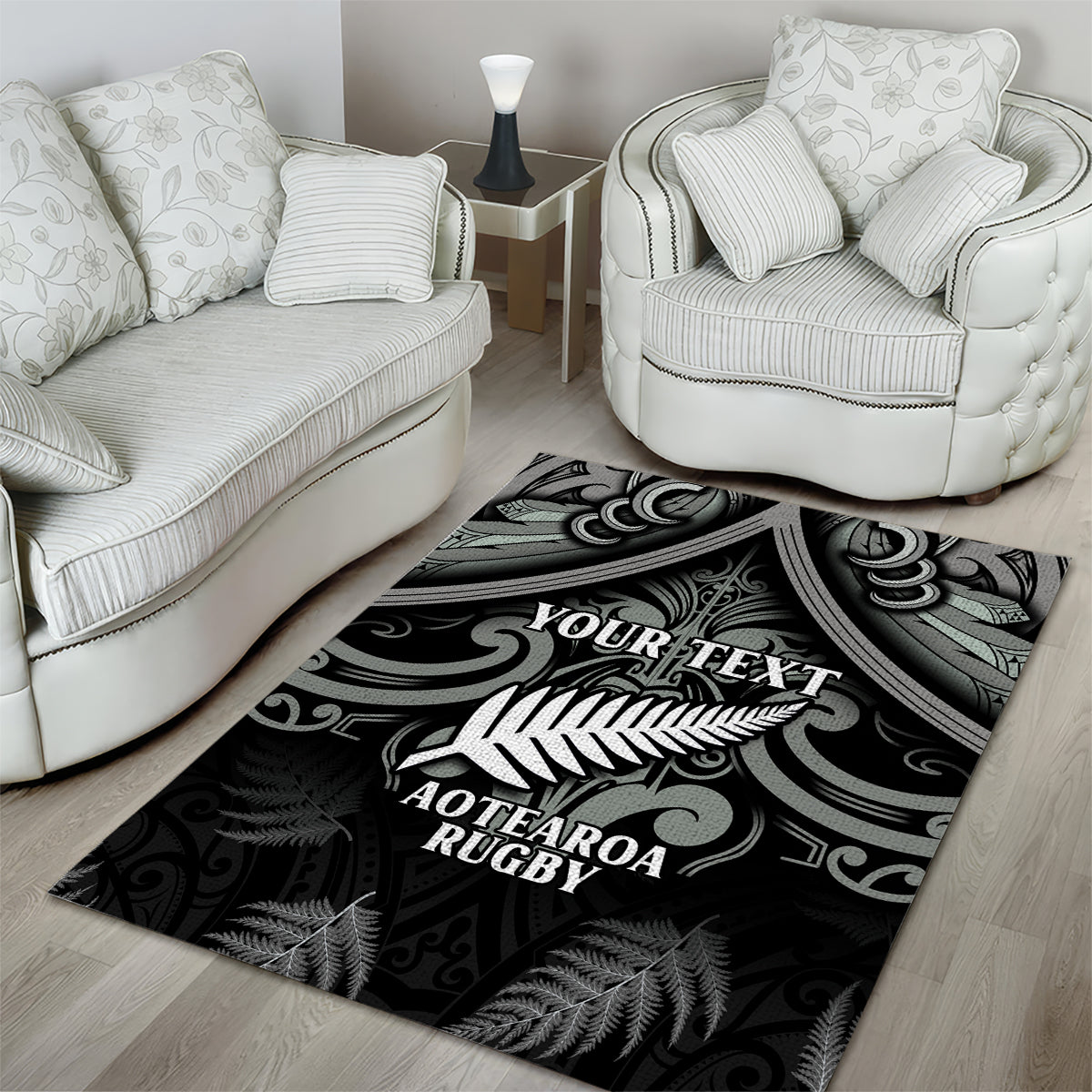 Custom New Zealand Silver Fern Rugby Area Rug All Black Since 1892 Aotearoa Moko Maori - Wonder Print Shop