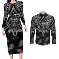 Custom New Zealand Silver Fern Rugby Couples Matching Long Sleeve Bodycon Dress and Long Sleeve Button Shirt All Black Since 1892 Aotearoa Moko Maori - Wonder Print Shop