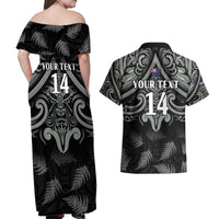 Custom New Zealand Silver Fern Rugby Couples Matching Off Shoulder Maxi Dress and Hawaiian Shirt All Black Since 1892 Aotearoa Moko Maori - Wonder Print Shop