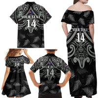 Custom New Zealand Silver Fern Rugby Family Matching Off Shoulder Maxi Dress and Hawaiian Shirt All Black Since 1892 Aotearoa Moko Maori - Wonder Print Shop