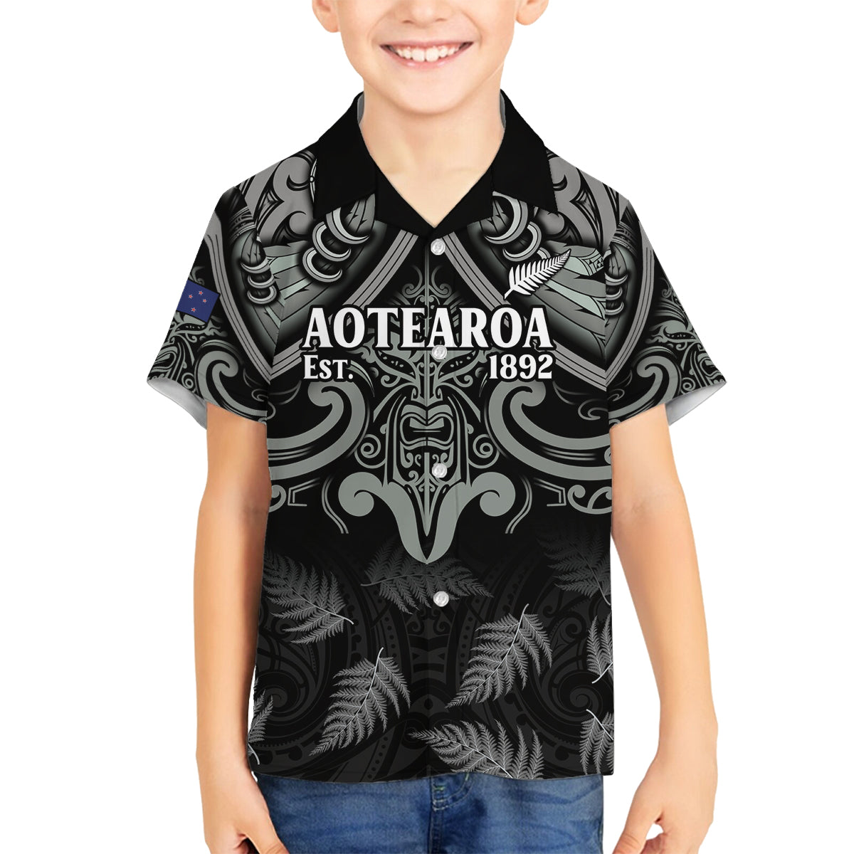 Custom New Zealand Silver Fern Rugby Family Matching Puletasi and Hawaiian Shirt All Black Since 1892 Aotearoa Moko Maori - Wonder Print Shop