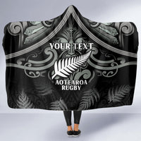 Custom New Zealand Silver Fern Rugby Hooded Blanket All Black Since 1892 Aotearoa Moko Maori