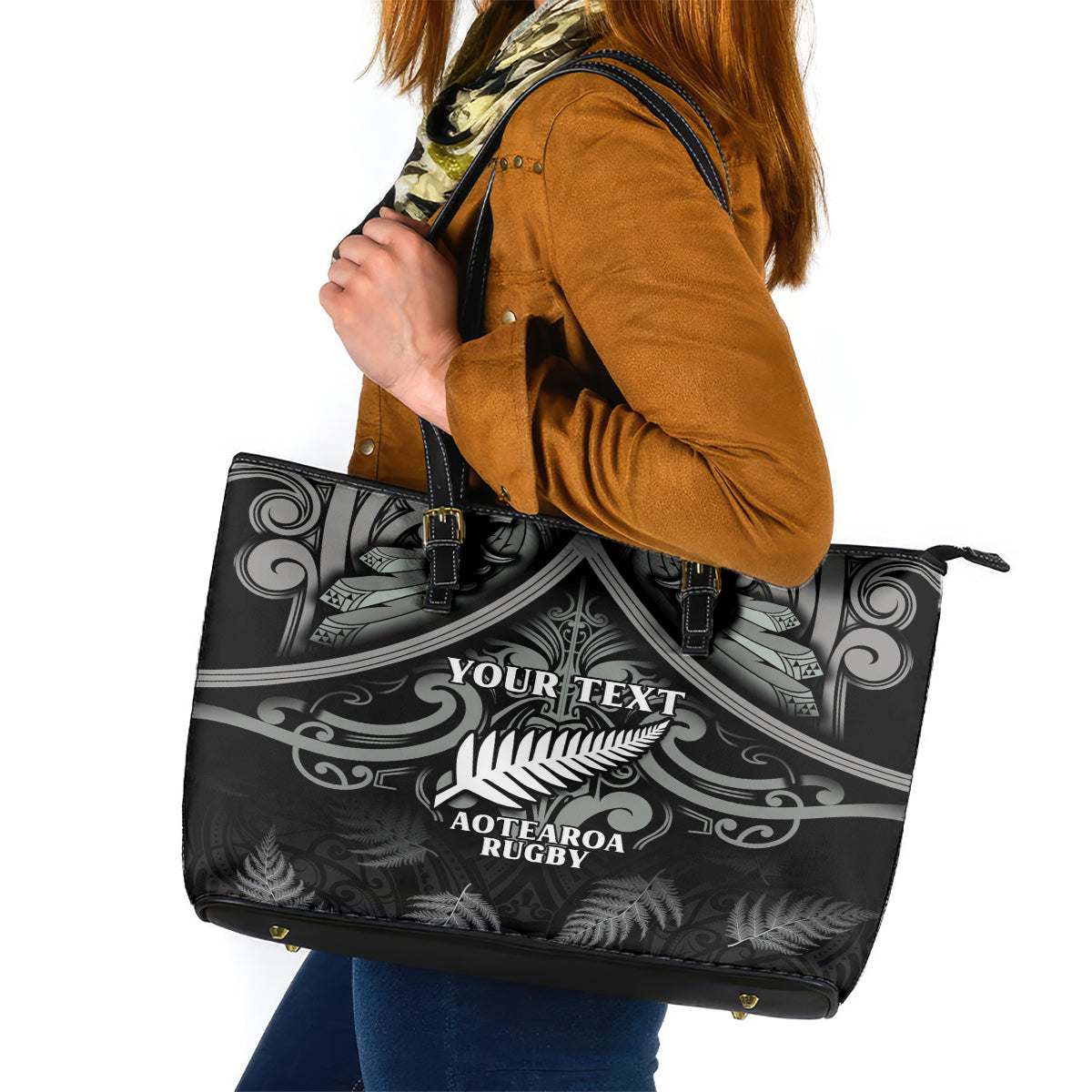 Custom New Zealand Silver Fern Rugby Leather Tote Bag All Black Since 1892 Aotearoa Moko Maori - Wonder Print Shop