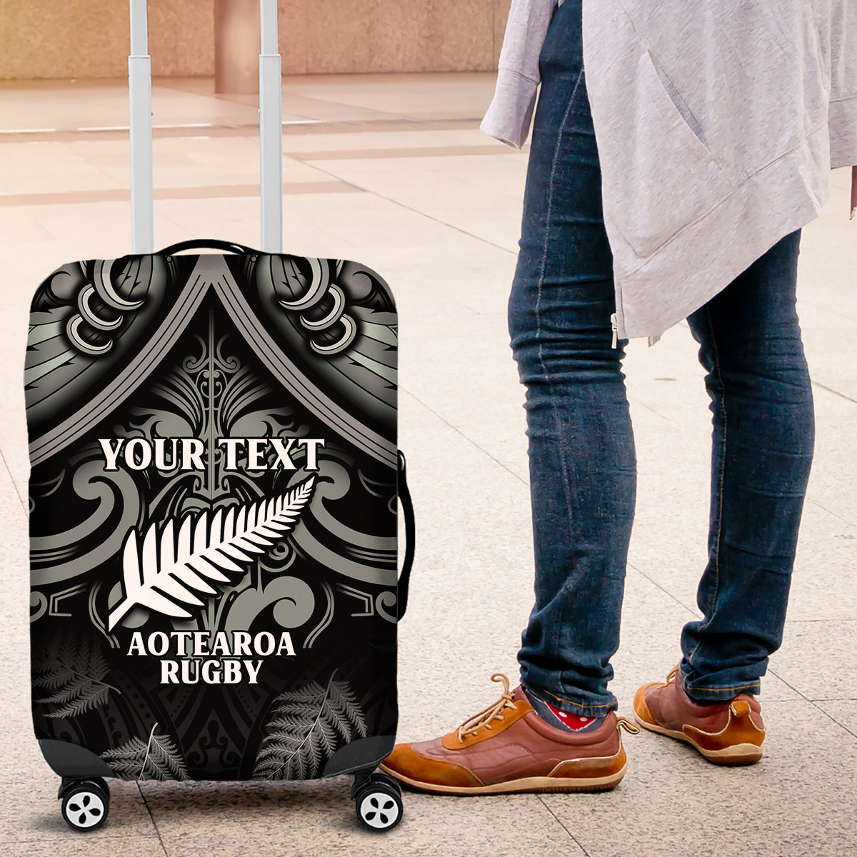 Custom New Zealand Silver Fern Rugby Luggage Cover All Black Since 1892 Aotearoa Moko Maori