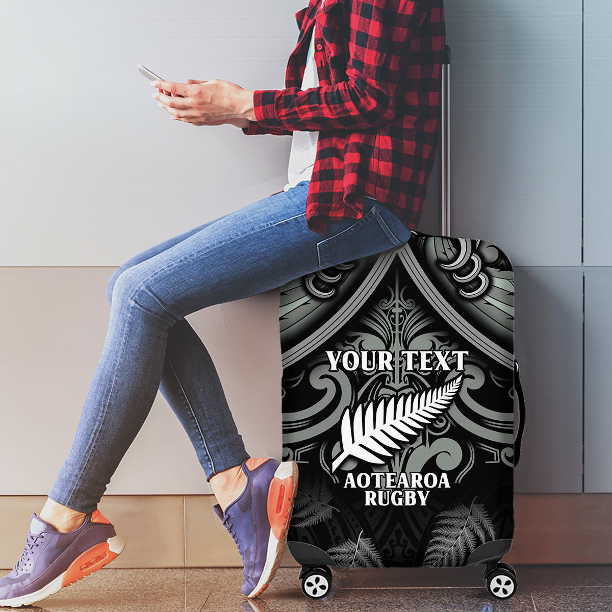 Custom New Zealand Silver Fern Rugby Luggage Cover All Black Since 1892 Aotearoa Moko Maori - Wonder Print Shop