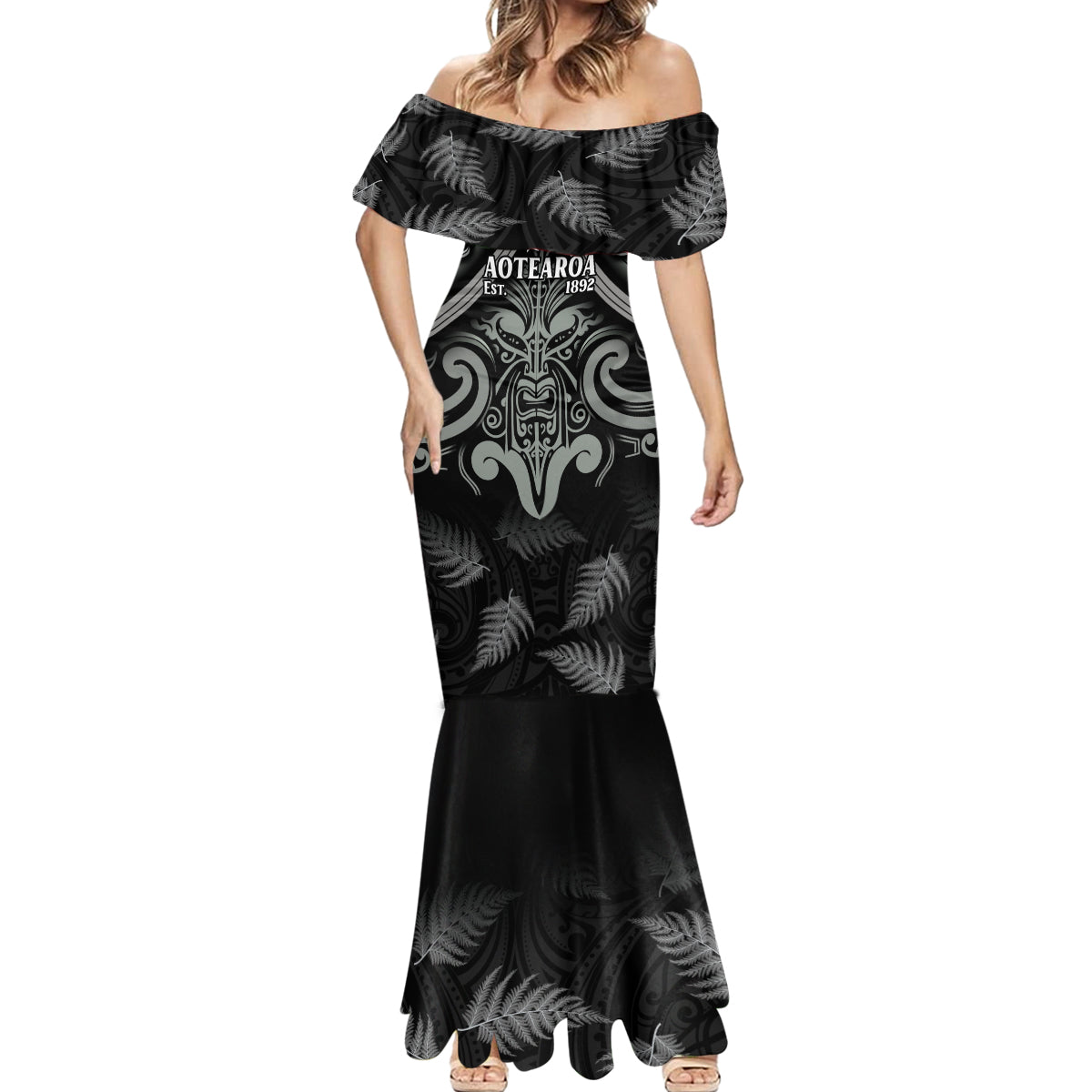 Custom New Zealand Silver Fern Rugby Mermaid Dress All Black Since 1892 Aotearoa Moko Maori - Wonder Print Shop