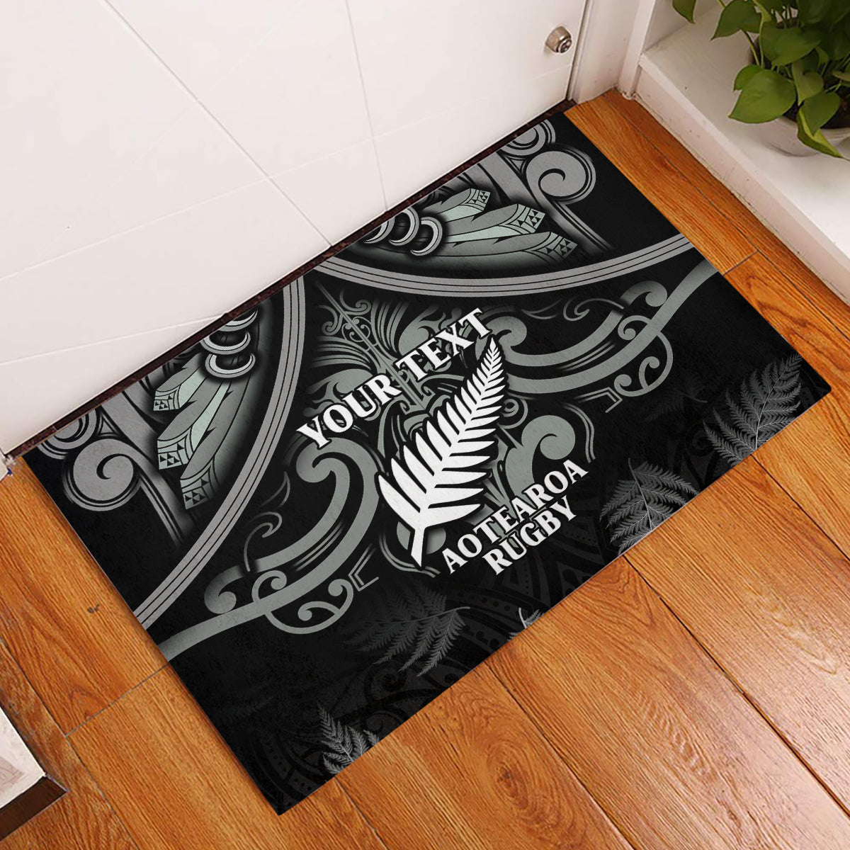 Custom New Zealand Silver Fern Rugby Rubber Doormat All Black Since 1892 Aotearoa Moko Maori - Wonder Print Shop