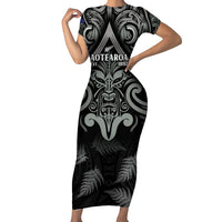 Custom New Zealand Silver Fern Rugby Short Sleeve Bodycon Dress All Black Since 1892 Aotearoa Moko Maori - Wonder Print Shop