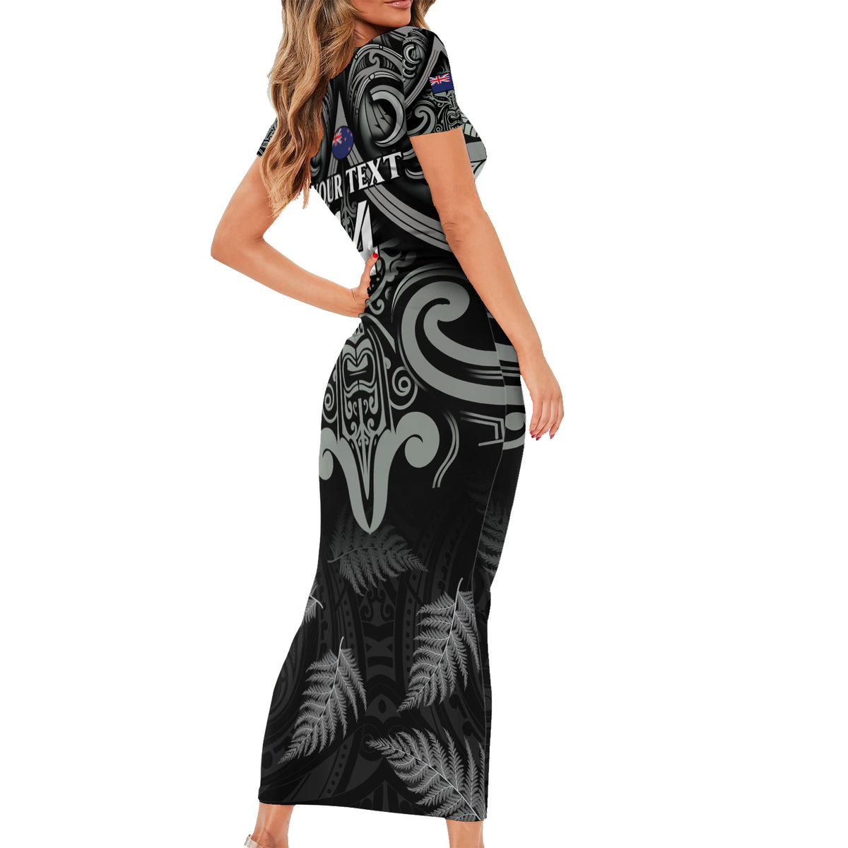 Custom New Zealand Silver Fern Rugby Short Sleeve Bodycon Dress All Black Since 1892 Aotearoa Moko Maori - Wonder Print Shop