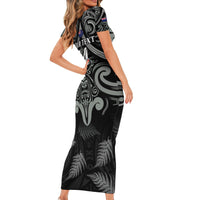 Custom New Zealand Silver Fern Rugby Short Sleeve Bodycon Dress All Black Since 1892 Aotearoa Moko Maori - Wonder Print Shop
