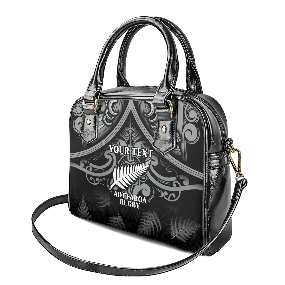 Custom New Zealand Silver Fern Rugby Shoulder Handbag All Black Since 1892 Aotearoa Moko Maori