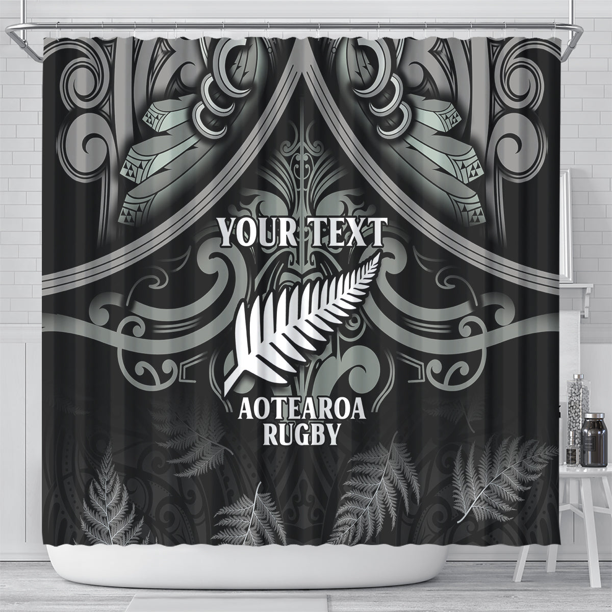 Custom New Zealand Silver Fern Rugby Shower Curtain All Black Since 1892 Aotearoa Moko Maori