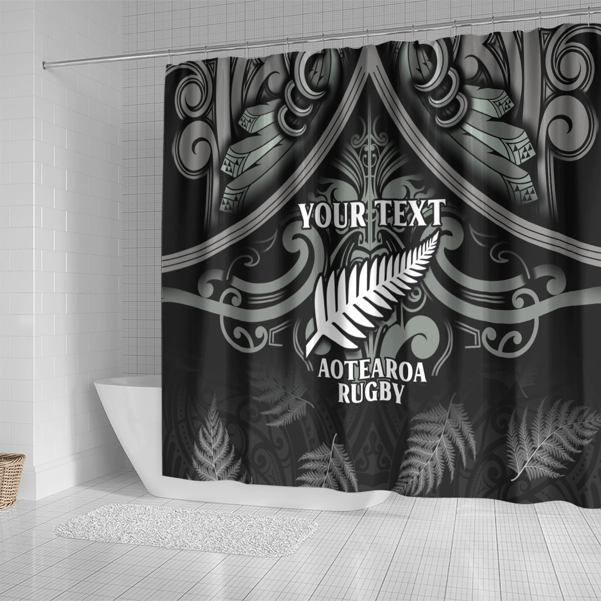 Custom New Zealand Silver Fern Rugby Shower Curtain All Black Since 1892 Aotearoa Moko Maori