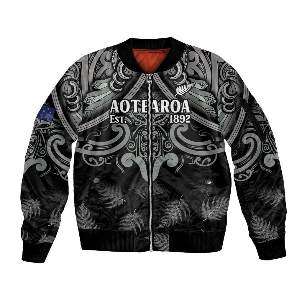 Custom New Zealand Silver Fern Rugby Sleeve Zip Bomber Jacket All Black Since 1892 Aotearoa Moko Maori - Wonder Print Shop