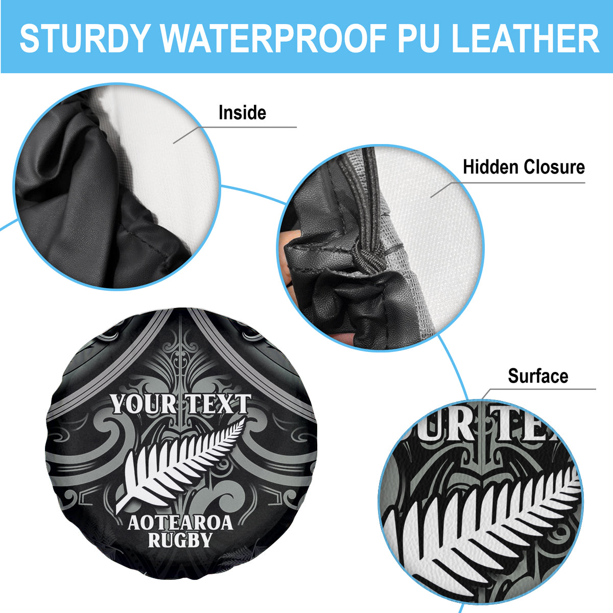 Custom New Zealand Silver Fern Rugby Spare Tire Cover All Black Since 1892 Aotearoa Moko Maori - Wonder Print Shop