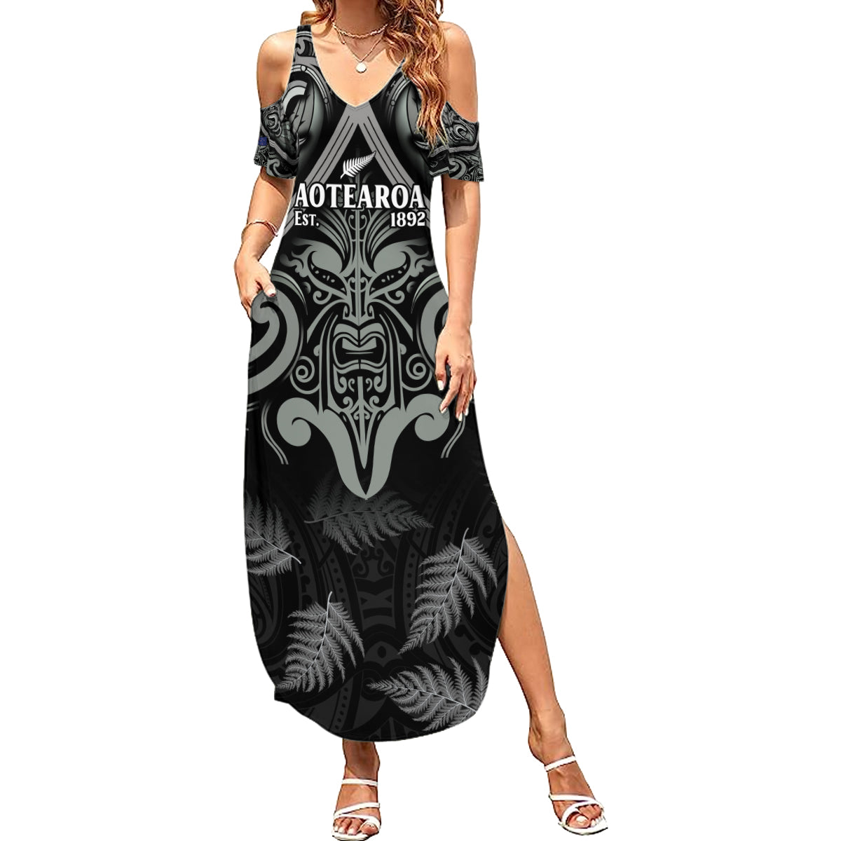 Custom New Zealand Silver Fern Rugby Summer Maxi Dress All Black Since 1892 Aotearoa Moko Maori - Wonder Print Shop