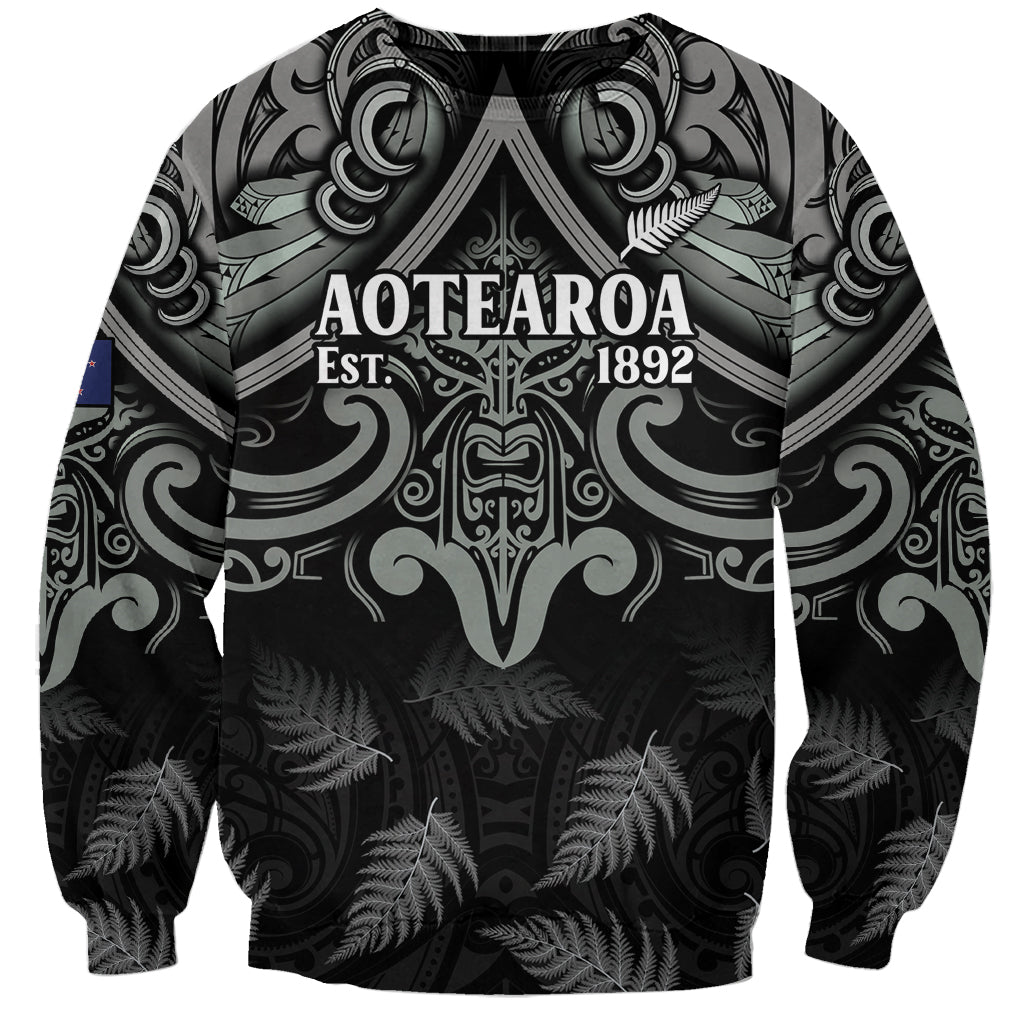 Custom New Zealand Silver Fern Rugby Sweatshirt All Black Since 1892 Aotearoa Moko Maori - Wonder Print Shop