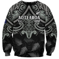 Custom New Zealand Silver Fern Rugby Sweatshirt All Black Since 1892 Aotearoa Moko Maori - Wonder Print Shop