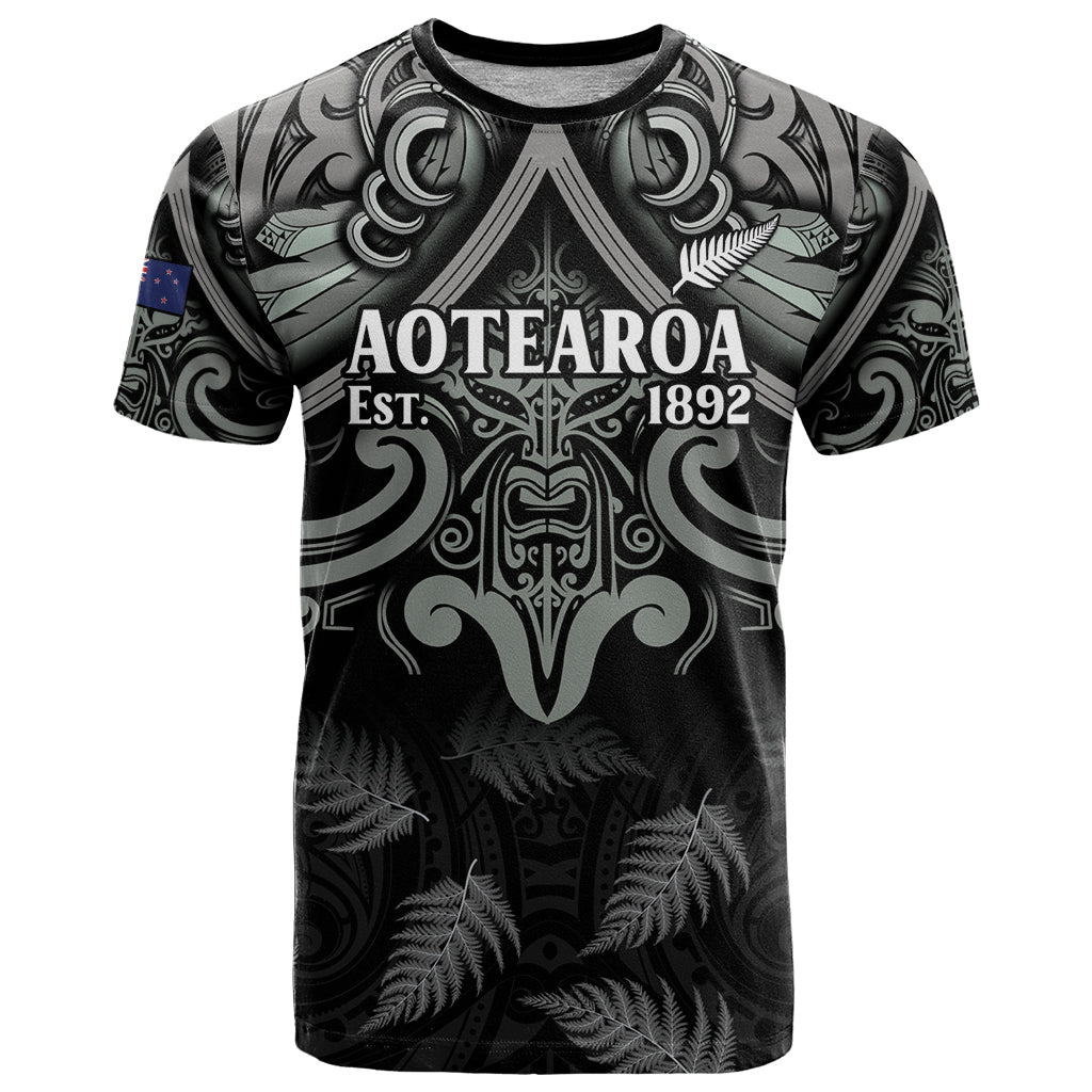 Custom New Zealand Silver Fern Rugby T Shirt All Black Since 1892 Aotearoa Moko Maori - Wonder Print Shop