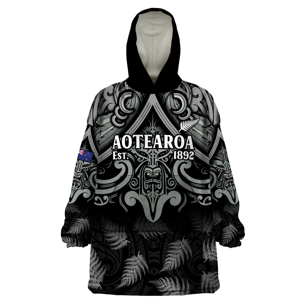 Custom New Zealand Silver Fern Rugby Wearable Blanket Hoodie All Black Since 1892 Aotearoa Moko Maori - Wonder Print Shop