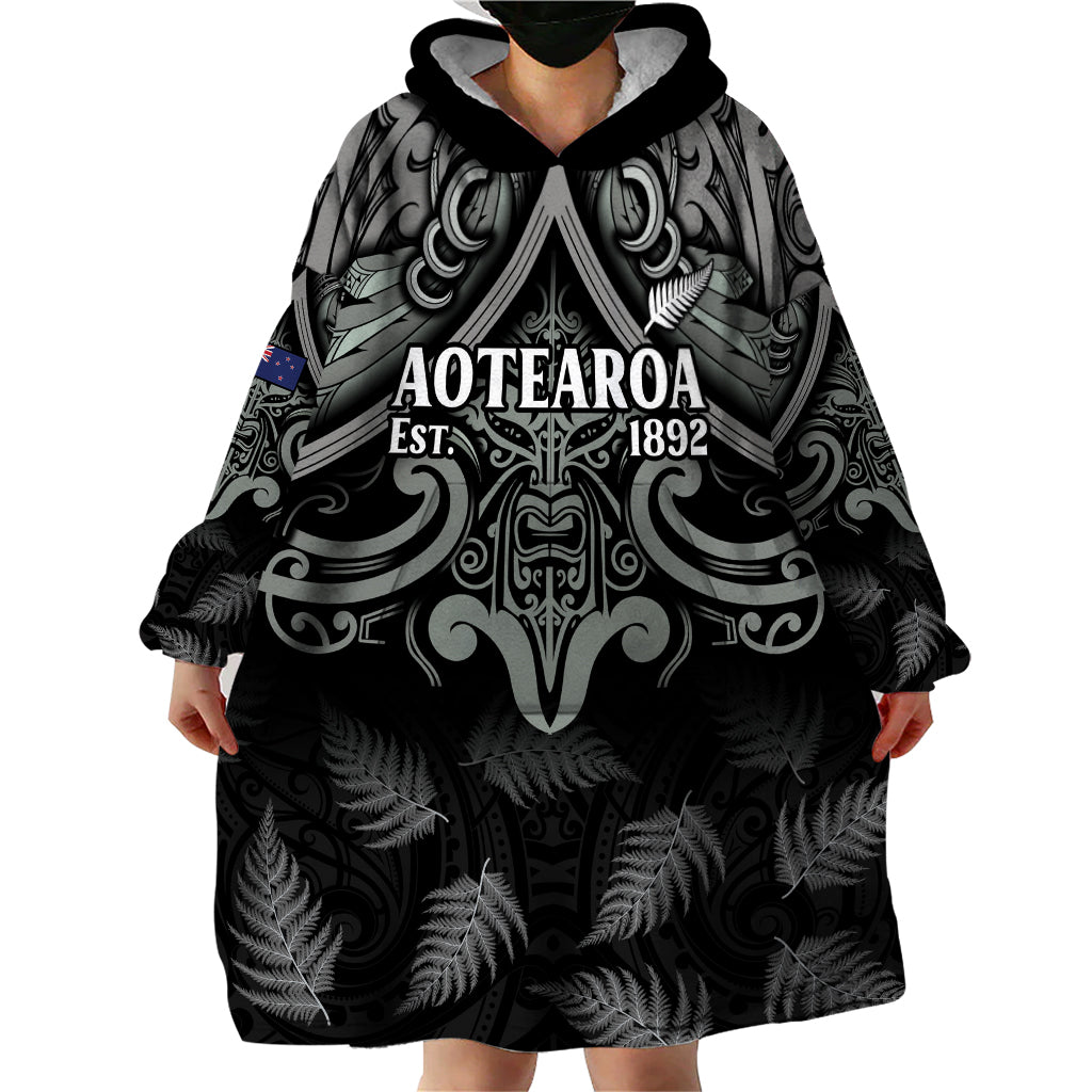 Custom New Zealand Silver Fern Rugby Wearable Blanket Hoodie All Black Since 1892 Aotearoa Moko Maori - Wonder Print Shop