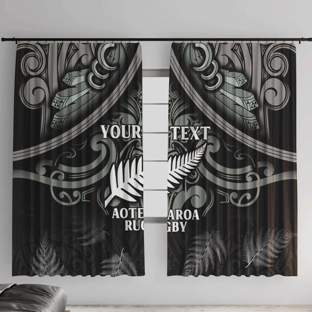 Custom New Zealand Silver Fern Rugby Window Curtain All Black Since 1892 Aotearoa Moko Maori - Wonder Print Shop
